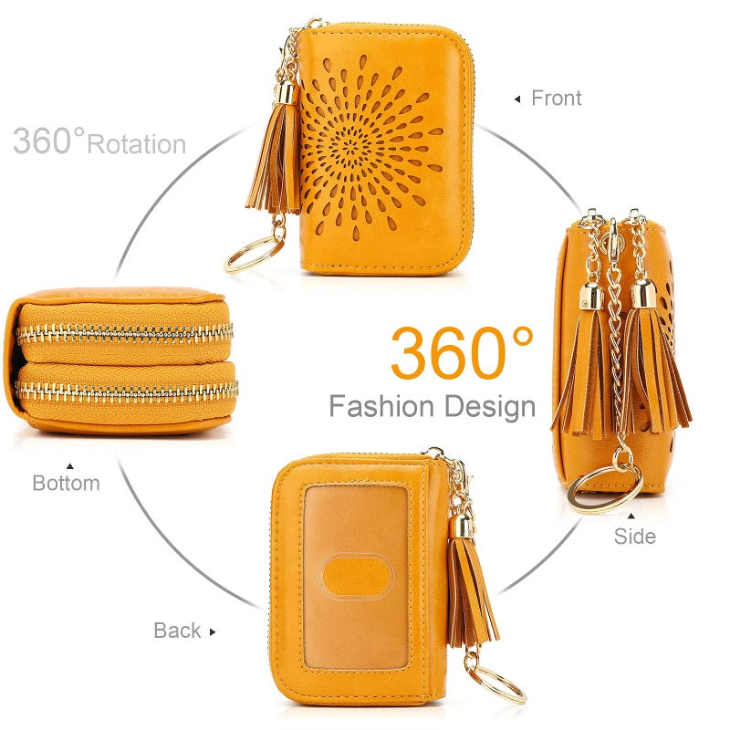 APHISON RFID Credit Card Holder Zipper Card Case Keychain Small Wallet for Women 1942-2 YELLOW - Image 2